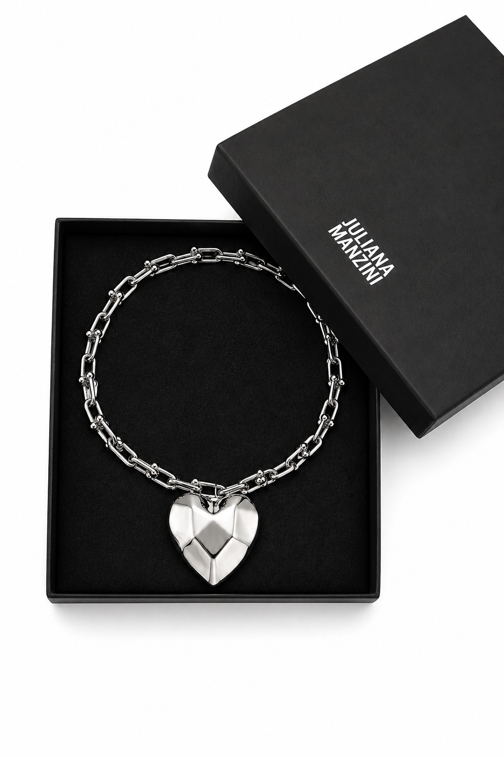 Colar de Elos com Pingente de Coração Escultural em Eletroformação – Angela