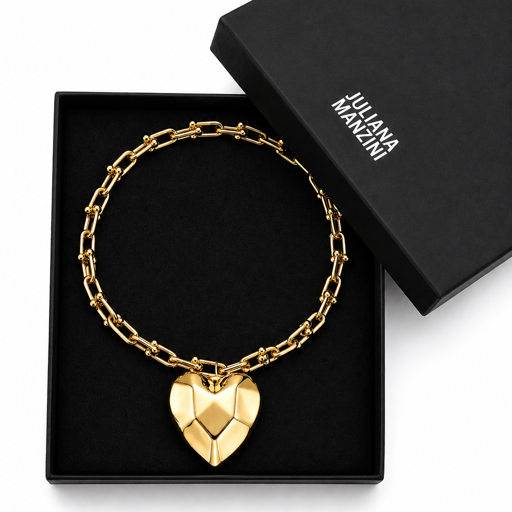 Colar de Coração Escultural em Eletroformação Dourado – Angela