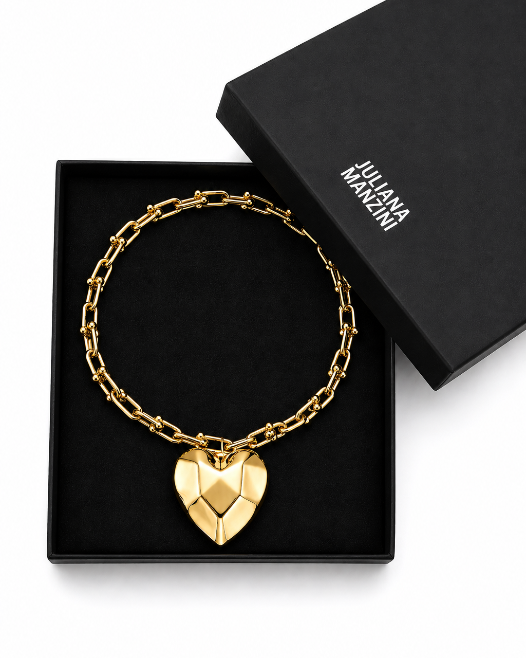 Colar de Coração Escultural em Eletroformação Dourado – Angela
