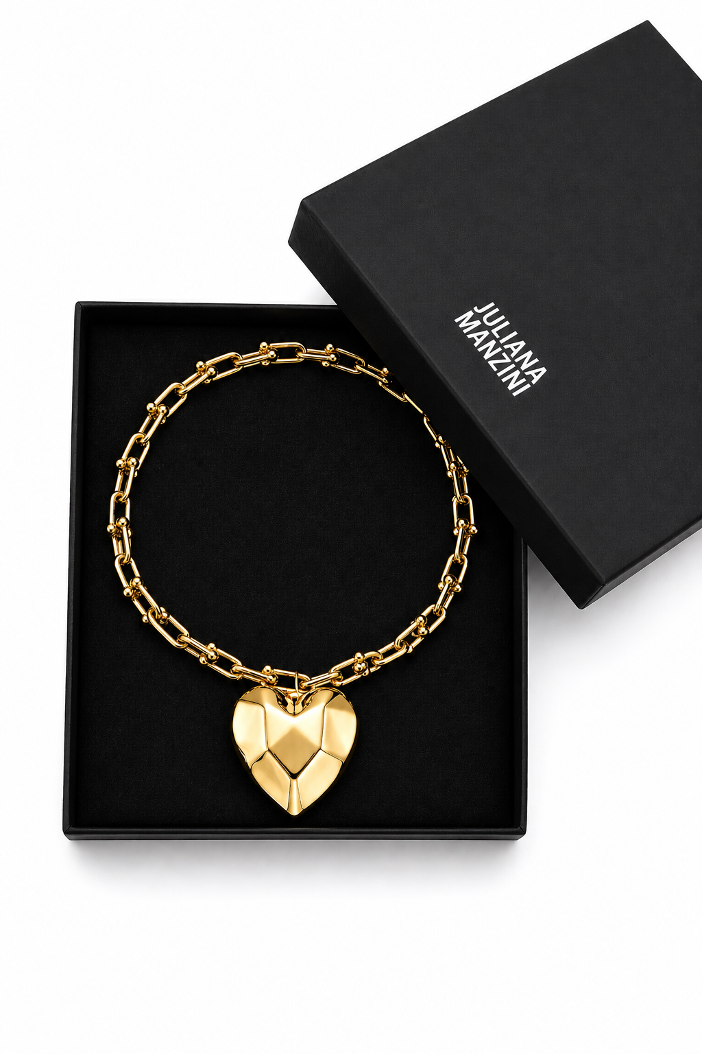 Colar de Coração Escultural em Eletroformação Dourado – Angela