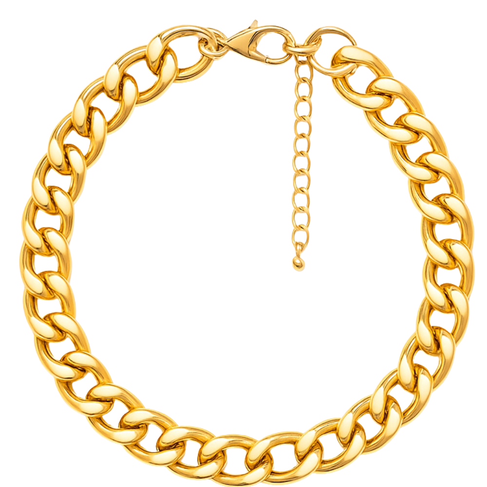 Colar Curto de Elos Dourado Ouro Vintage com Corrente Estruturada