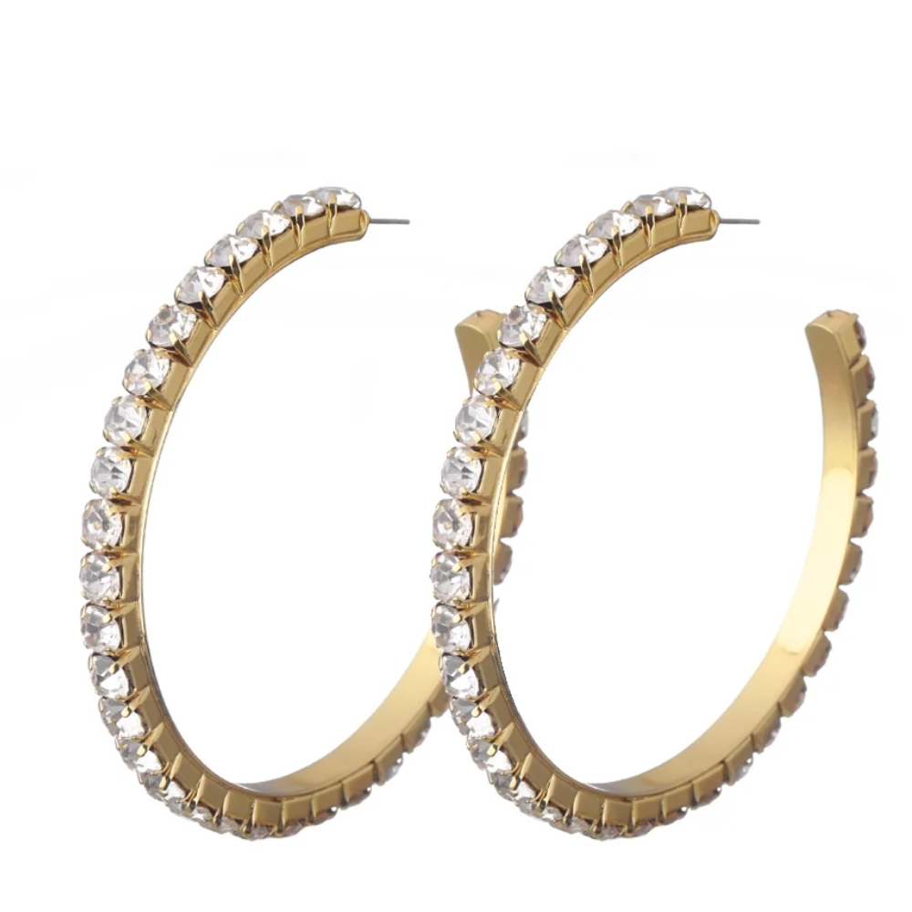 ARGOLA MAXI COM STRASS OURO VINTAGE