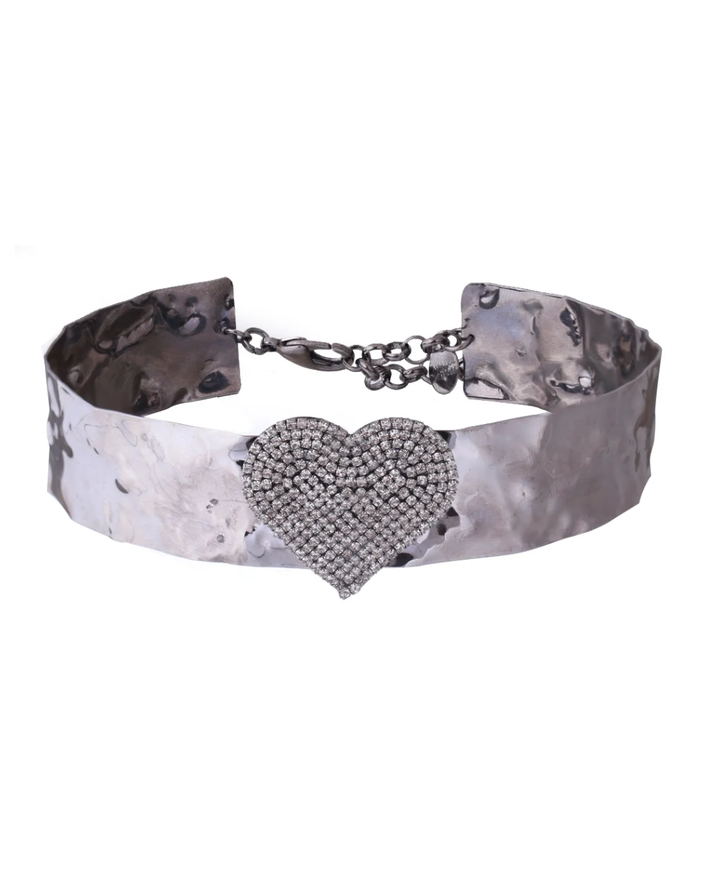 Choker Grafite com Coração Cravejado em Strass