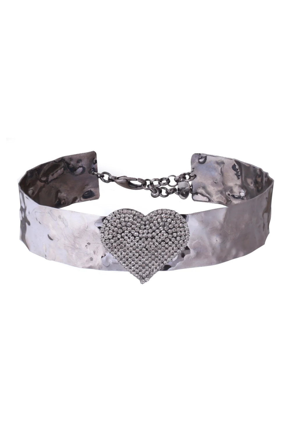 Choker Grafite com Coração Cravejado em Strass