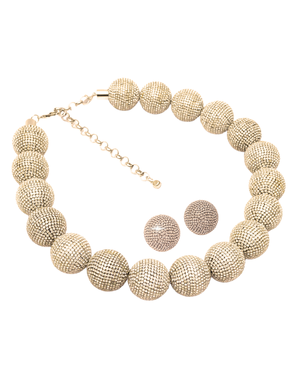 Kit Colar e Brinco Dourado com Esferas Cravejadas e Brilho Contínuo