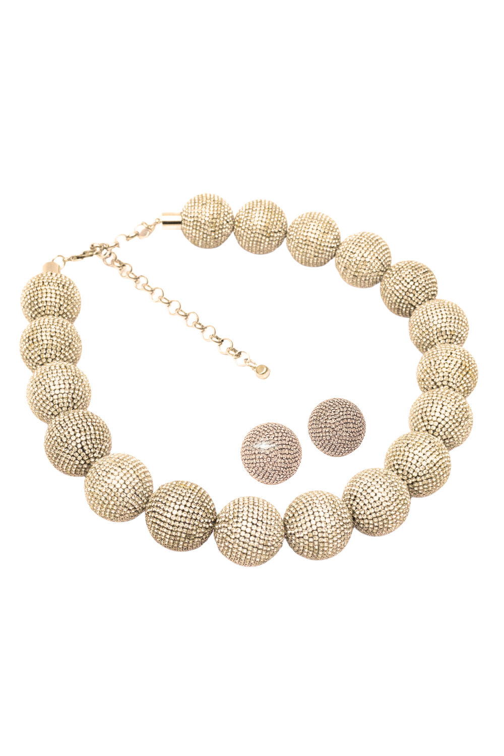 Kit Colar e Brinco Dourado com Esferas Cravejadas e Brilho Contínuo