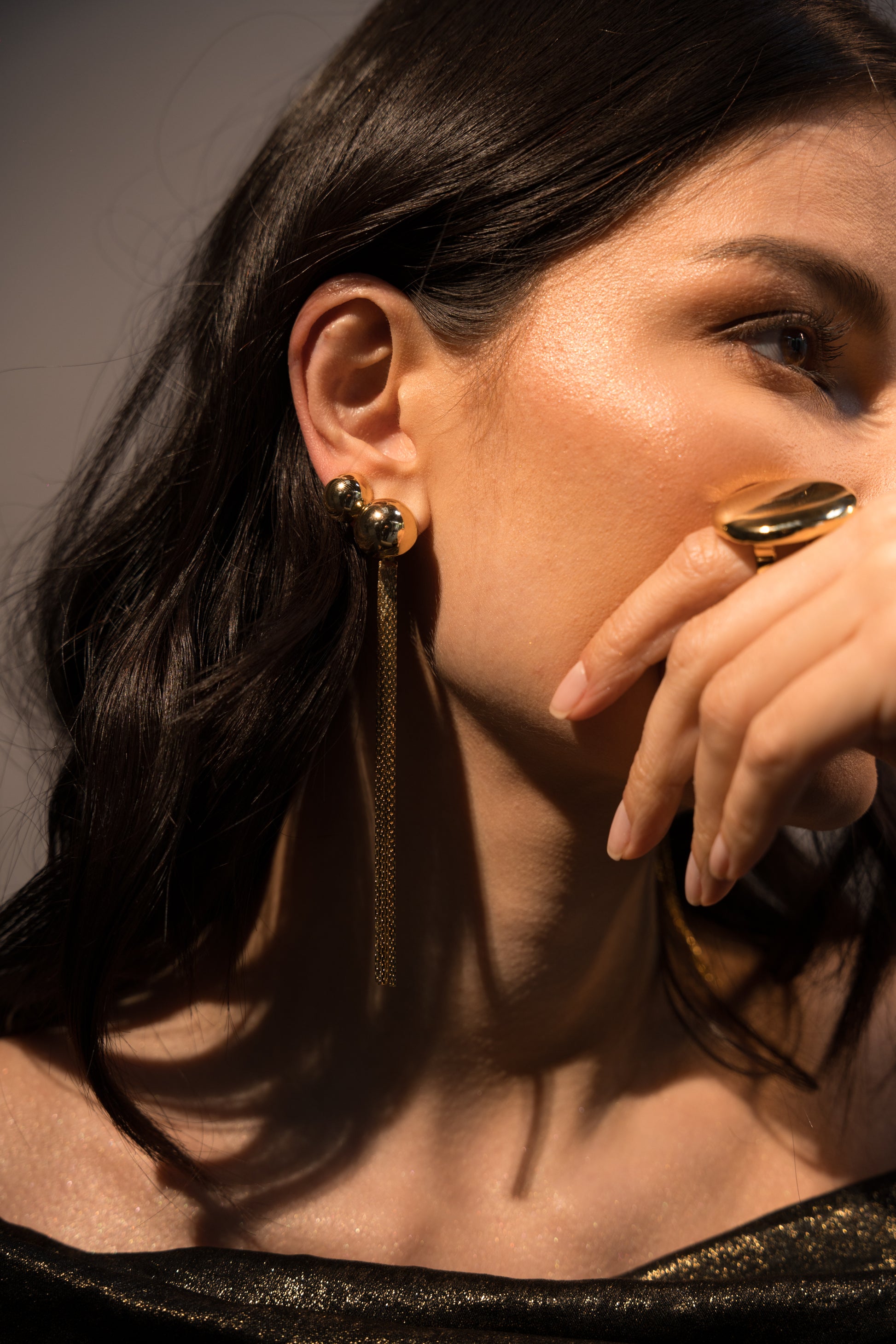 Brinco Esfera com Franja Removível Organic Dourado