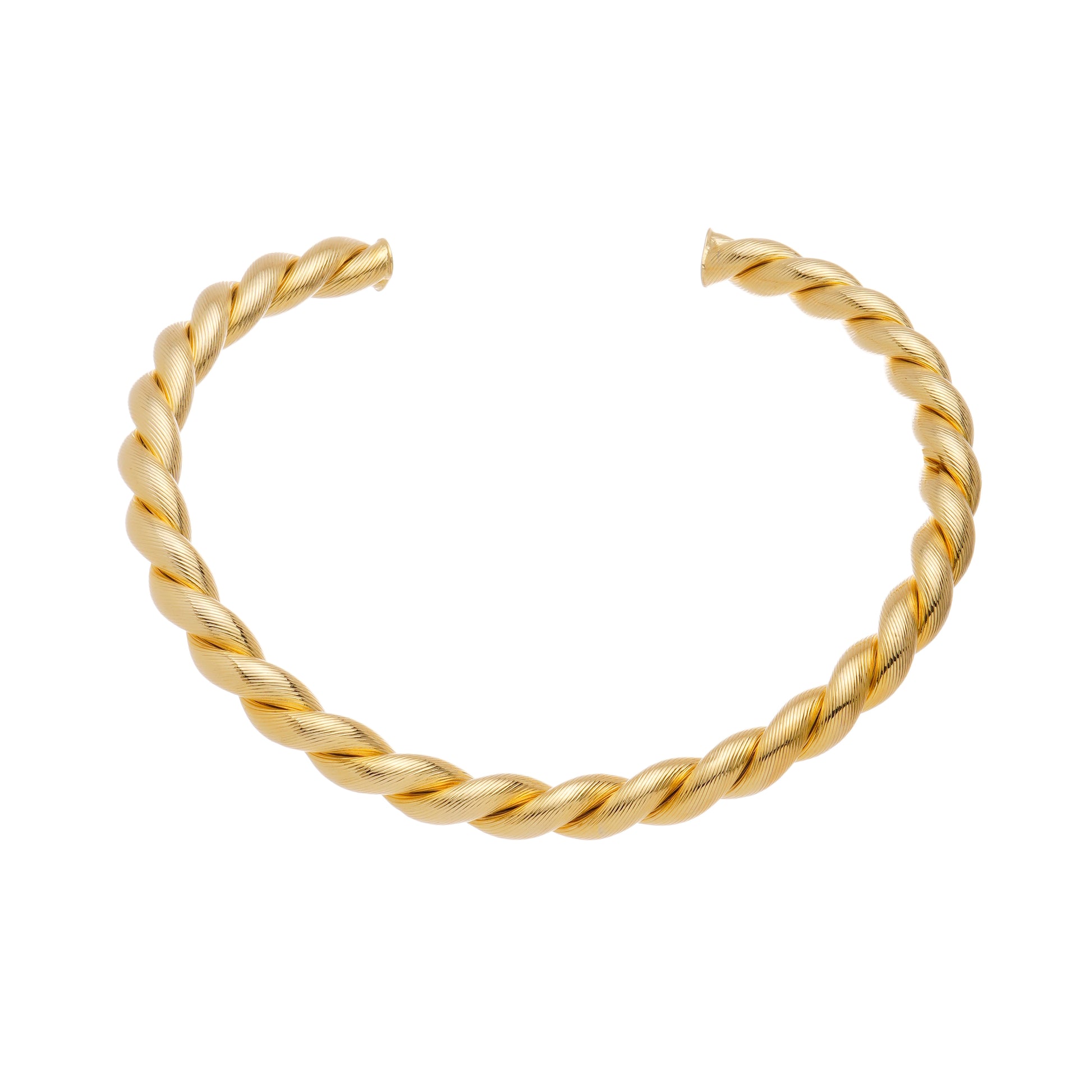 Choker Rígida Dourada Torcida em Metal Texturizado