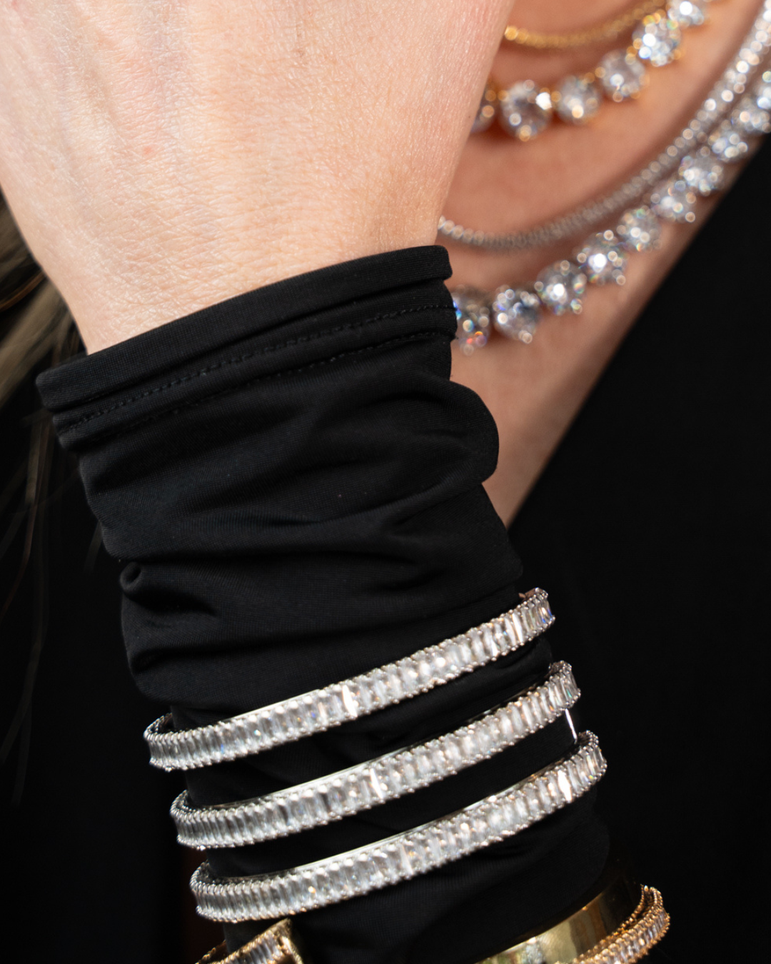 Bracelete Shine Prateado com Zircônias em Três Aros