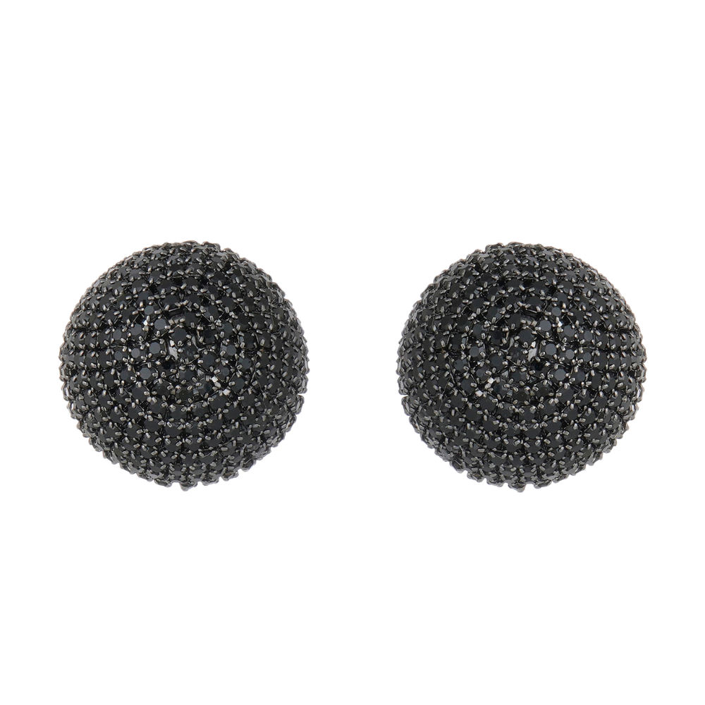 Brinco Pequeno Prateado com Strass Preto | Canopla Elegante