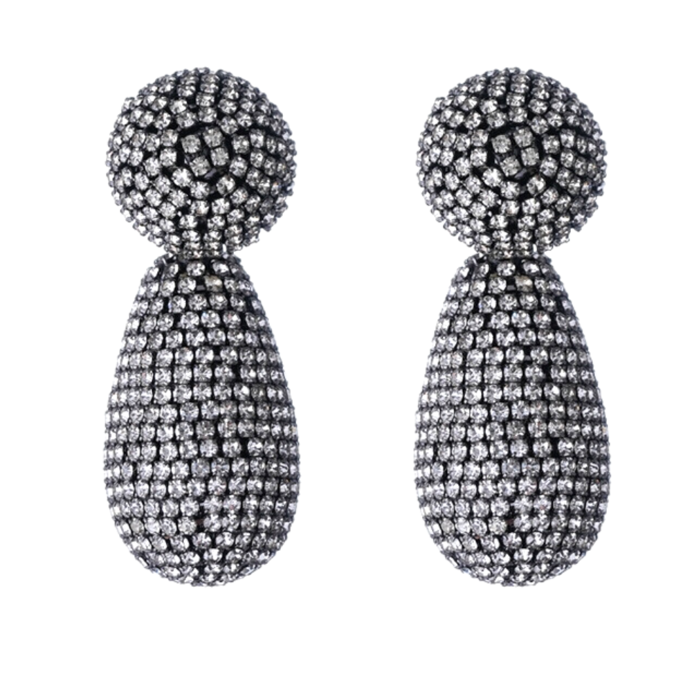 Brinco Gota Prateado com Strass Cravejados