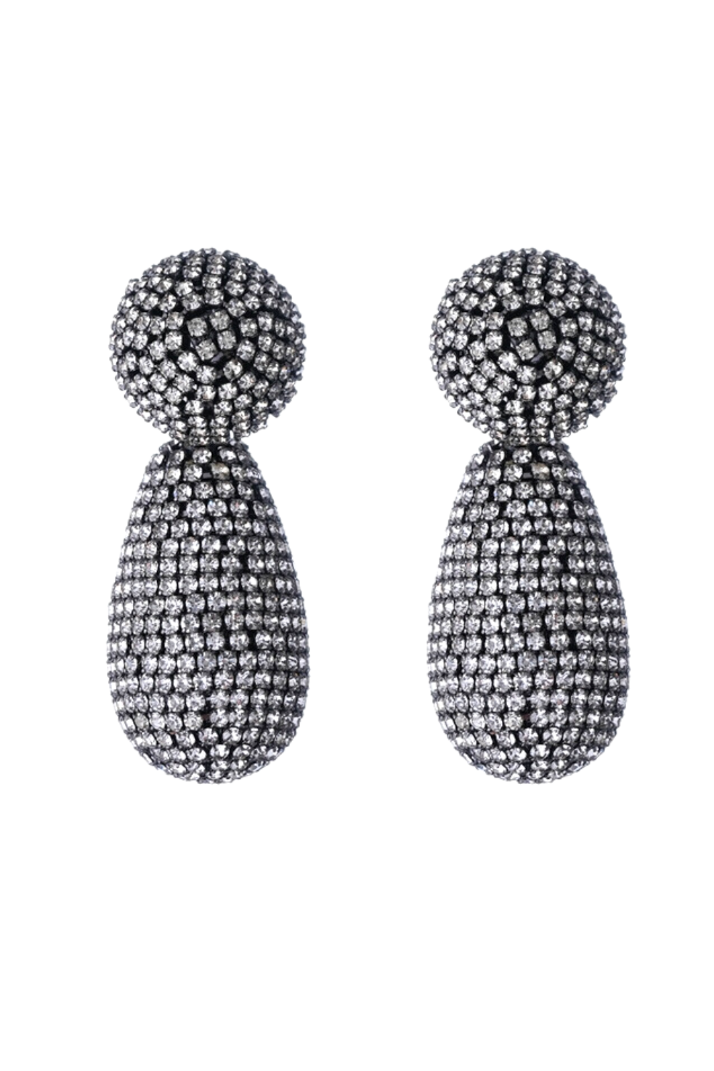 Brinco Gota Prateado com Strass Cravejados