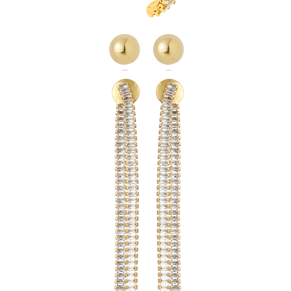 Kit Brinco Dourado com Zircônias, Fios Longos e Ear Cuff