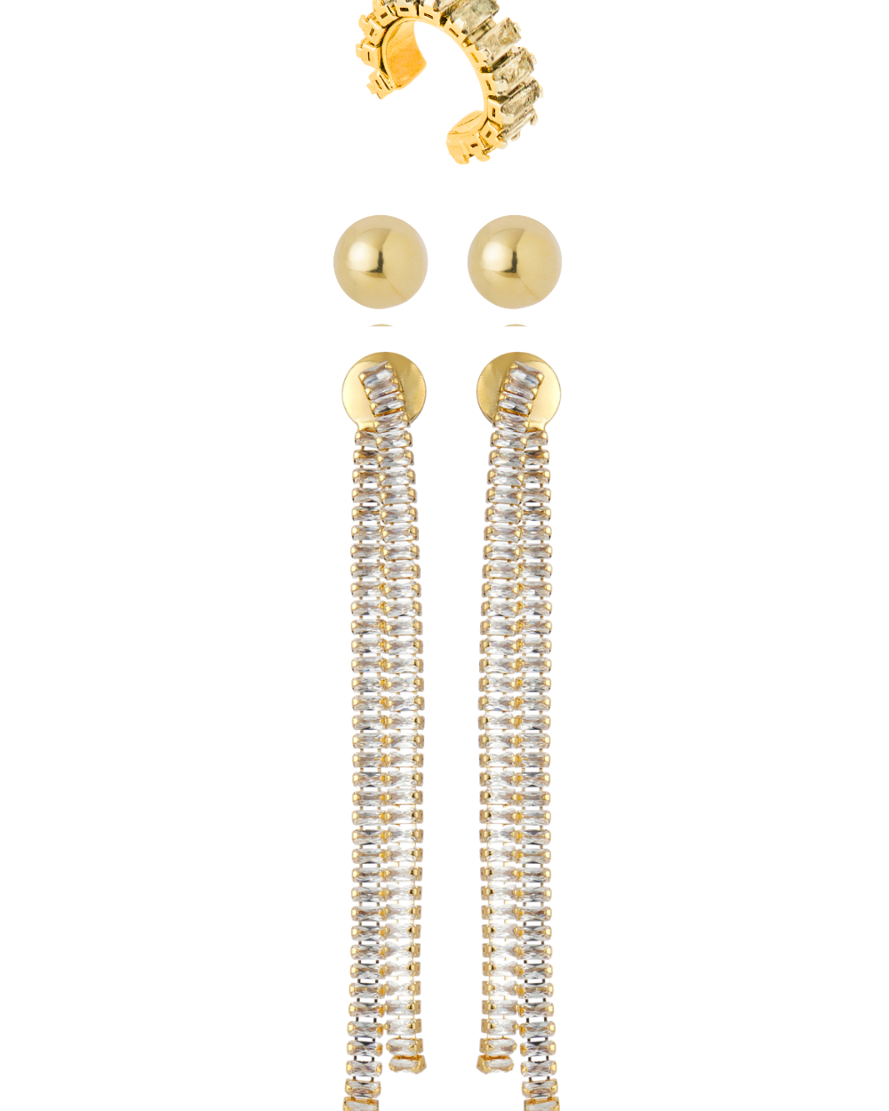 Kit Brinco Dourado com Zircônias, Fios Longos e Ear Cuff