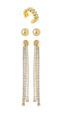 Kit Brinco Dourado com Zircônias, Fios Longos e Ear Cuff