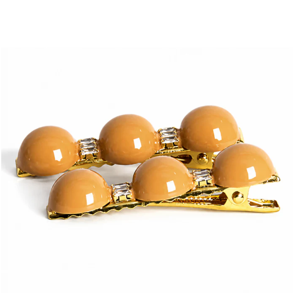 Kit de Presilhas Esmaltadas com Esferas Bege e Strass Dourado