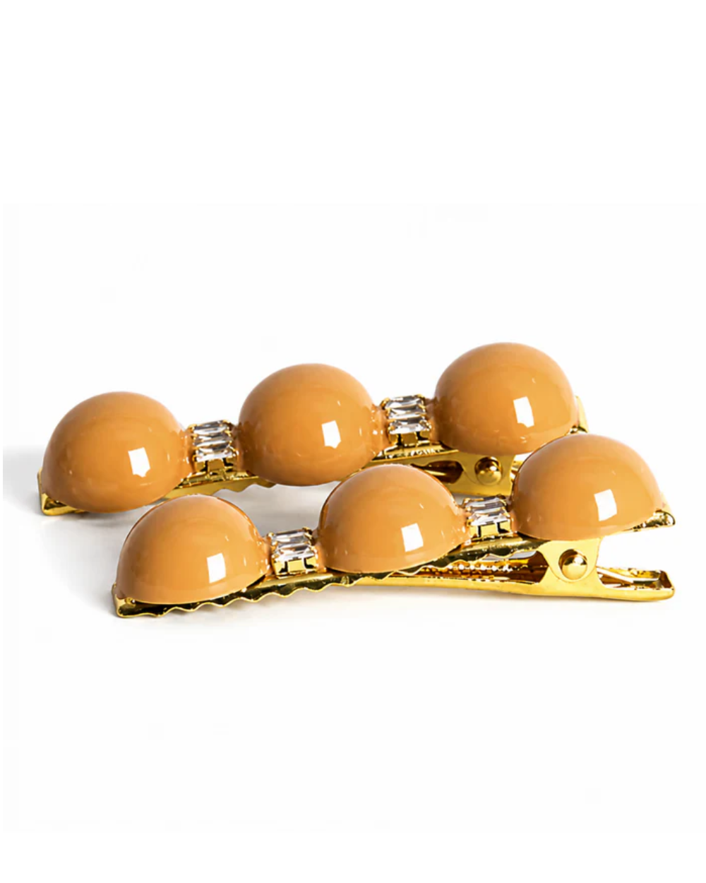 Kit de Presilhas Esmaltadas com Esferas Bege e Strass Dourado