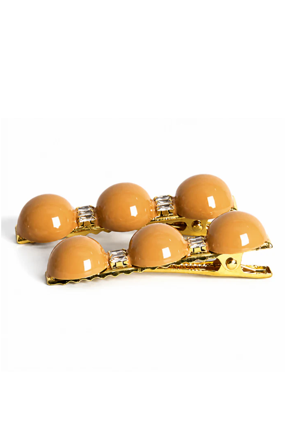 Kit de Presilhas Esmaltadas com Esferas Bege e Strass Dourado
