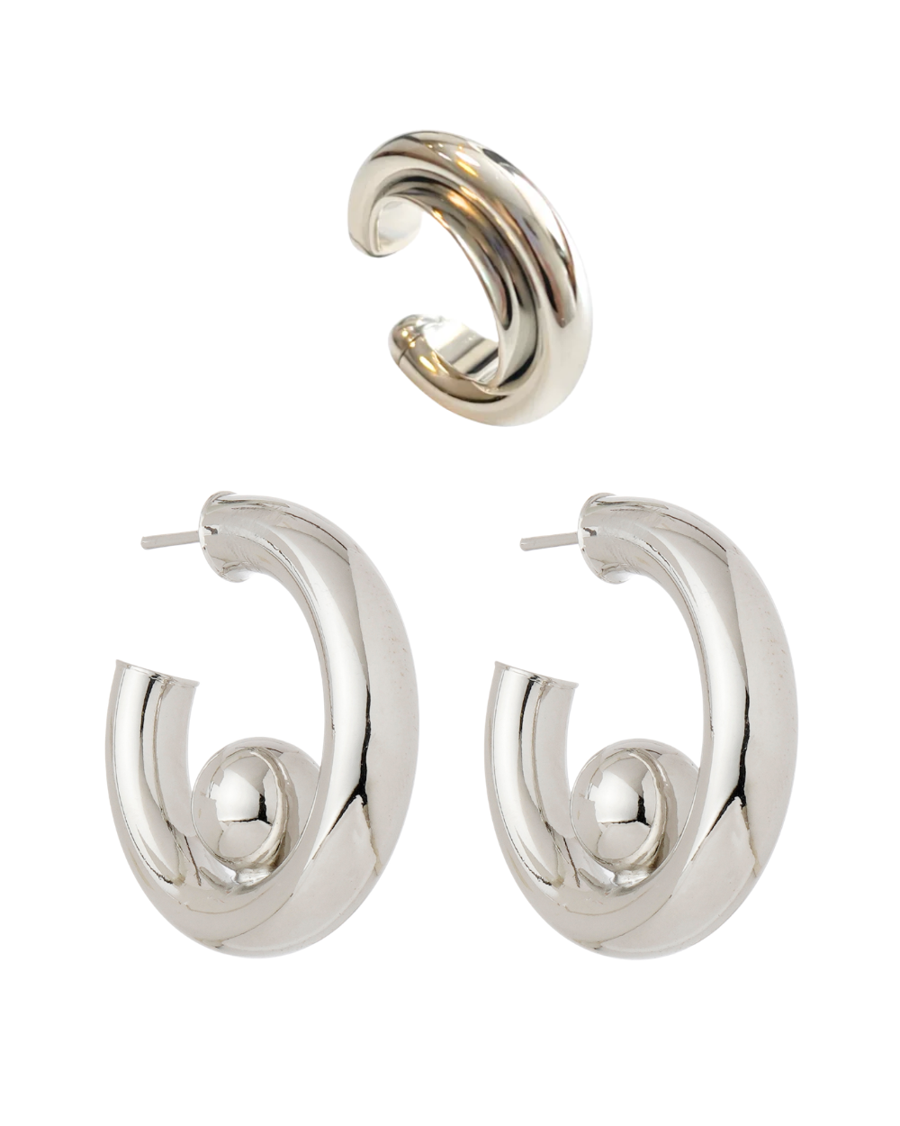 Kit Brinco Prateado Design Moderno | Argola + Ear Cuff