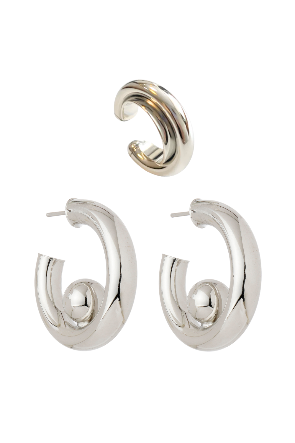Kit Brinco Prateado Design Moderno | Argola + Ear Cuff