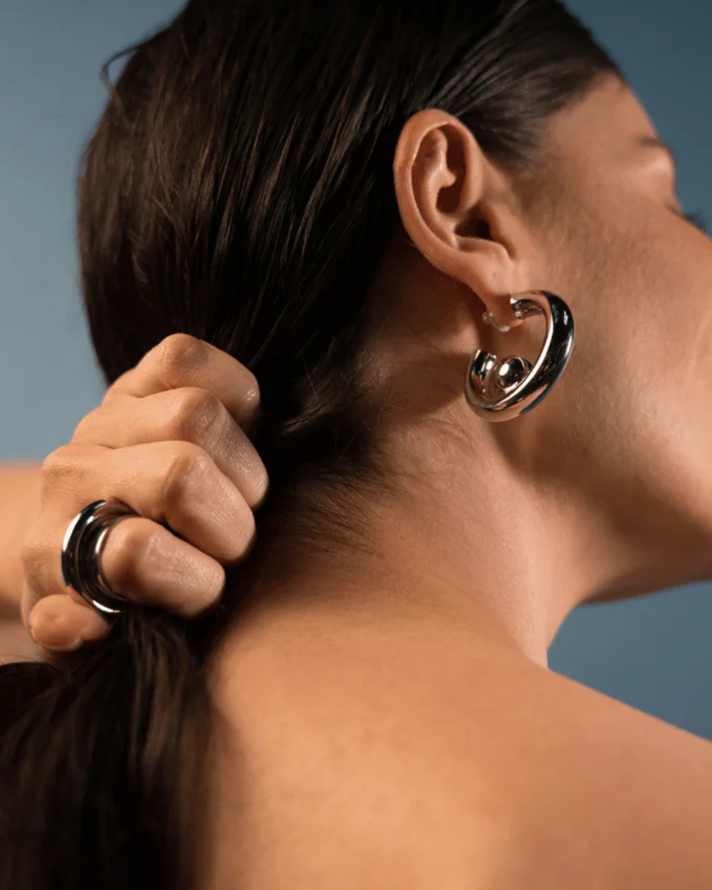 Kit Brinco Prateado Design Moderno | Argola + Ear Cuff