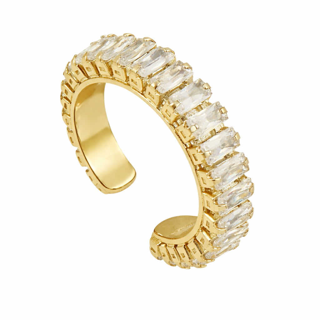 Ear Cuff Dourado Pequeno com Zircônias e Encaixe Sem Furo