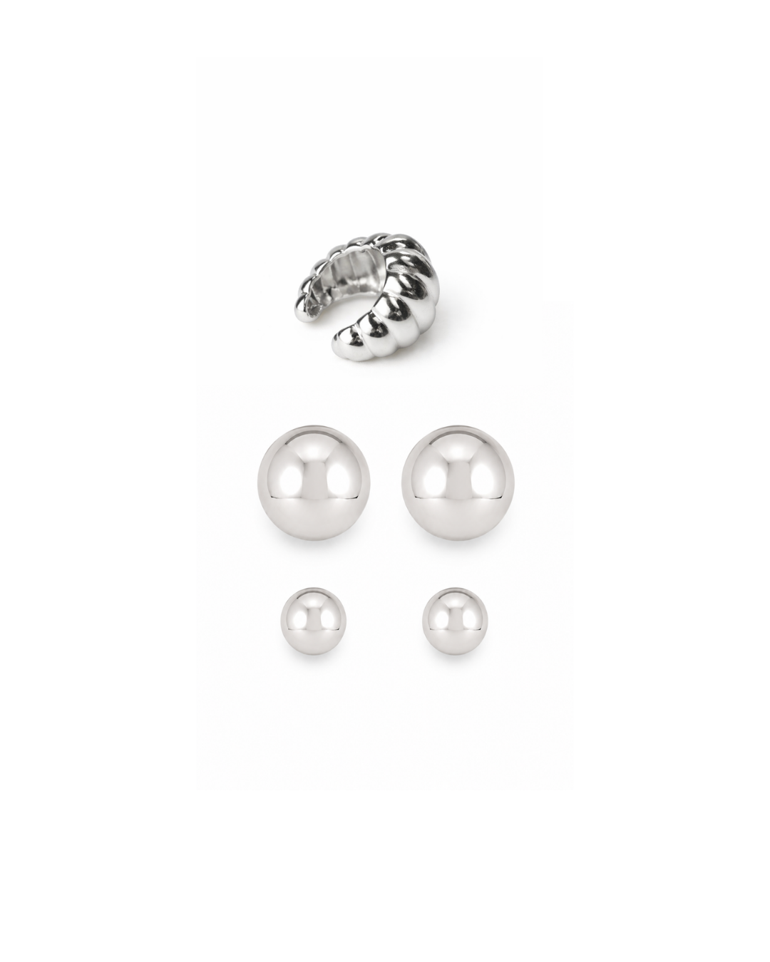 Kit de Brinco Canopla e Ear Cuff Orgânico Prateado