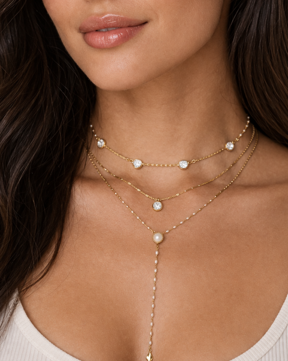 KIT COLARES PÉROLA DOURADO